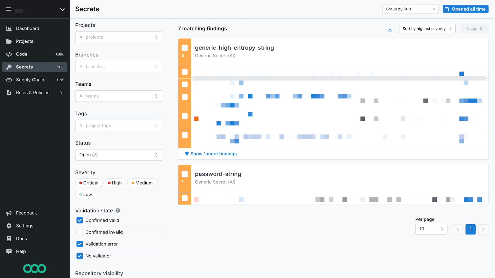 Generic secrets findings in Semgrep AppSec Platform